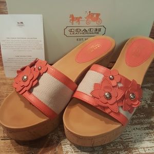 Coach jesaca canvas wedge slides 8.5 taupe in box